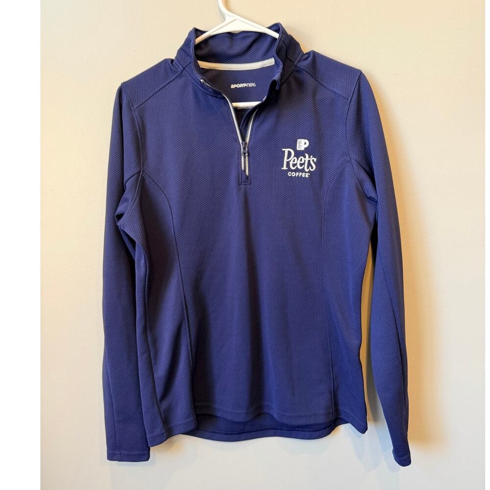 Sport-Tek Ladies Blue 1/4 Zip Athletic Pullover Peet's Coffee Embroidered Medium